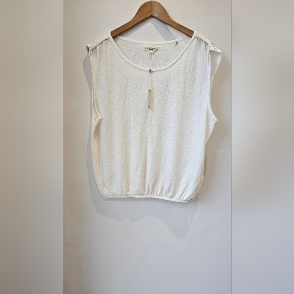 Max Studio London Cream Ivory Sleeveless Top Blouse Relaxed Fit Elastic Band L - Picture 2 of 9